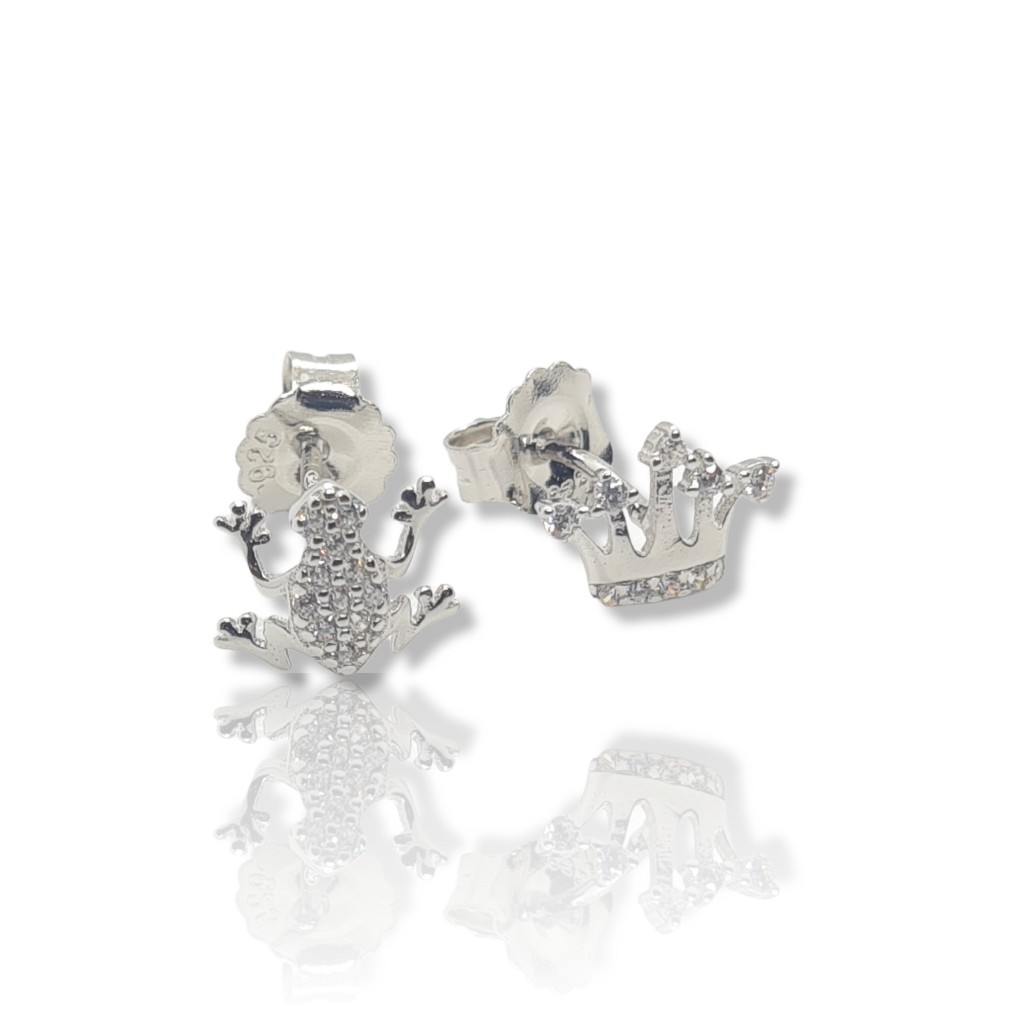 Platinum plated silver 925º earrings with frog & crown   (code EA005722)
